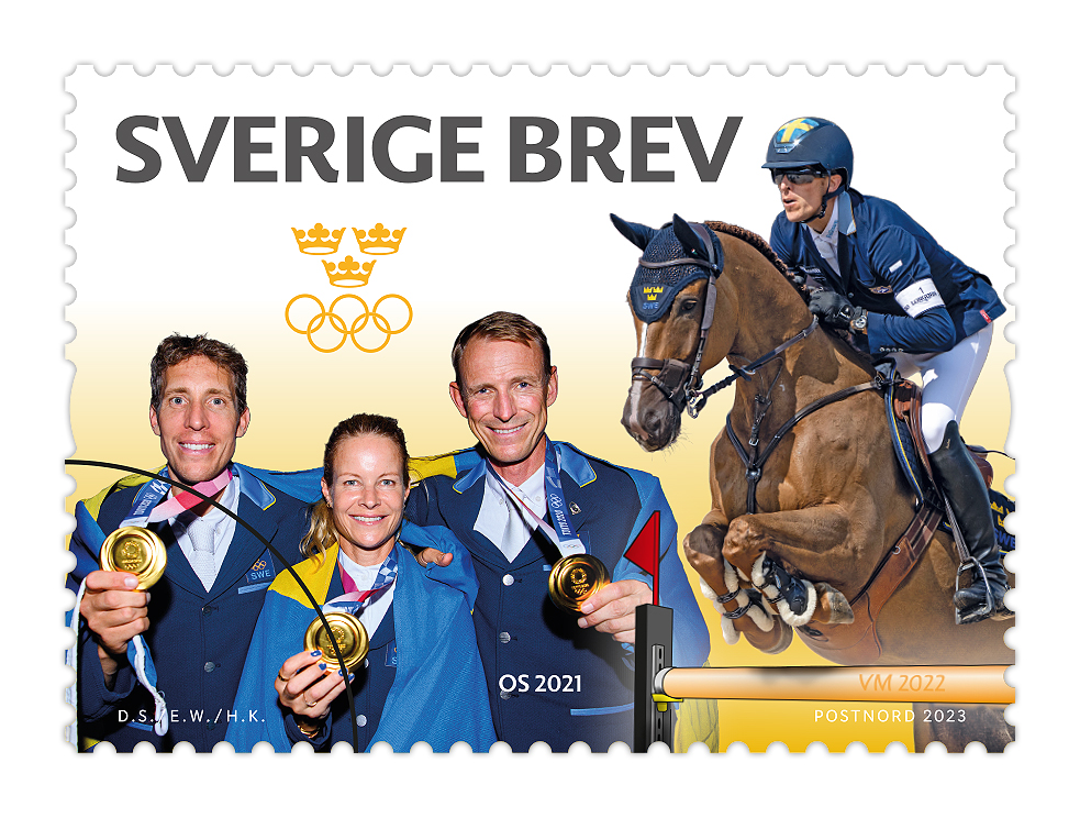 Från käpphäst till guldmedalj! Ridsporten och hopplagets framgångar hyllas med en serie frimärken från PostNord. OS-lagguldet från 2021 och de dubbla världsmästartitlarna från Herning 2022 är historiska!